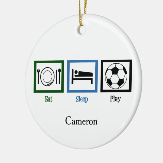 Eet Slaap Spelen Voetbal Aangepaste Kerstmis Keramisch Ornament (Links)