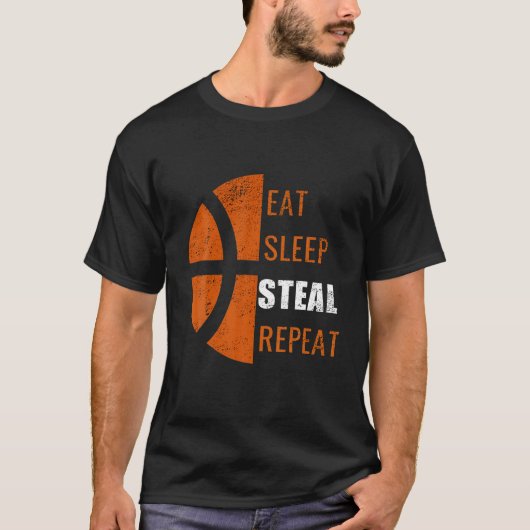Eet slaap stelen Herhaal grappige basketbal Mannen T-shirt (Voorkant)