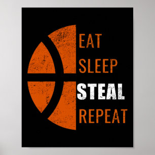 Eet slaap stelen Herhaal leuke basketbal Mannen Vr Poster