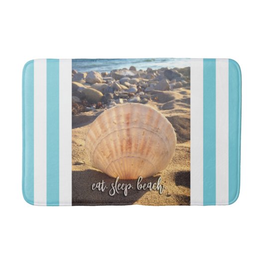 Eet slaap strand script Seashell turquoise strepen Badmat (Voorkant)