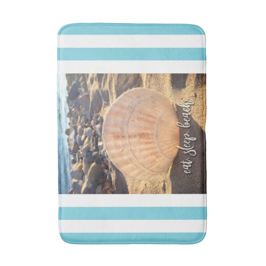 Eet slaap strand script Seashell turquoise strepen Badmat (Voorkant Verticaal)