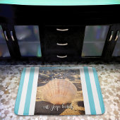 Eet slaap strand script Seashell turquoise strepen Badmat