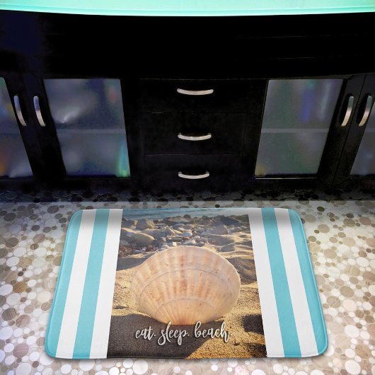 Eet slaap strand script Seashell turquoise strepen Badmat