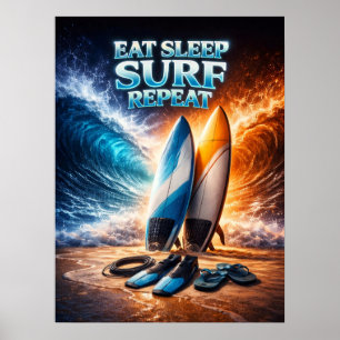 Eet Slaap Surf Retro Poster