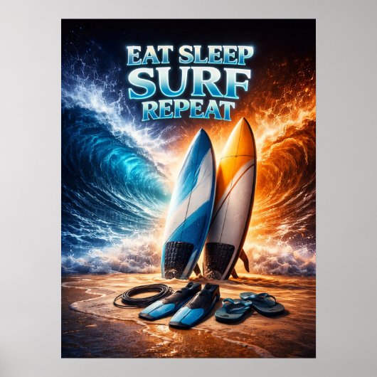 Eet Slaap Surf Retro Poster (Voorkant)