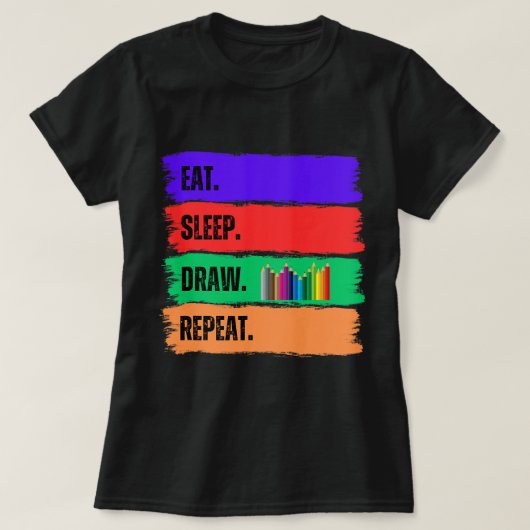 EET. SLAAP. TEKENEN. HERHAAL. T-SHIRT (Design voorkant)