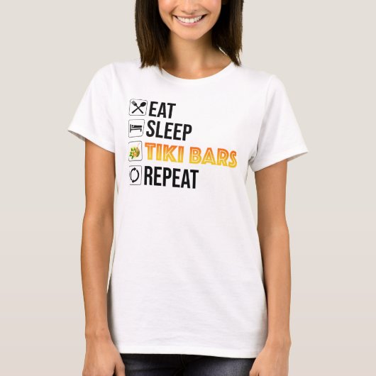 Eet. Slaap. Tiki Bars. Herhaal T-shirt (Voorkant)