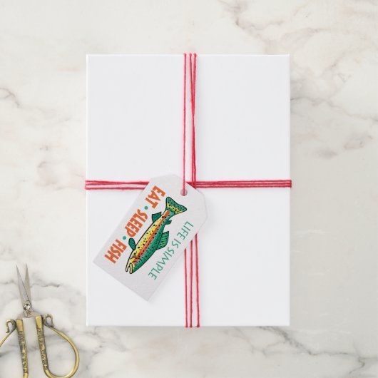 Eet Slaap Vis - Grappig Gevist Gezegde Cadeaulabel (Met Touw)