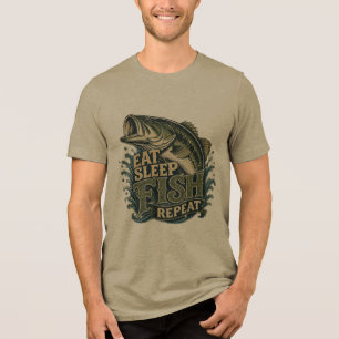 Eet Slaap Vis Herhaal Vintage Visontwerp DESC Tri-Blend Shirt