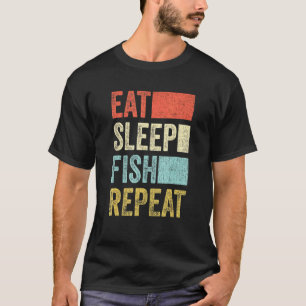 Eet Slaap Vis Herhaal Visser 70s 80s Retro Visser T-shirt