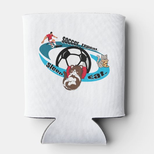 Eet, slaap, voetbal, herhaal. cartoon voetbal blikjeskoeler (Achterkant)