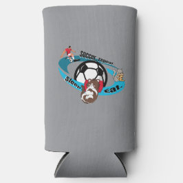 Eet, slaap, voetbal, herhaal. cartoon voetbal seltzer blikjeskoeler