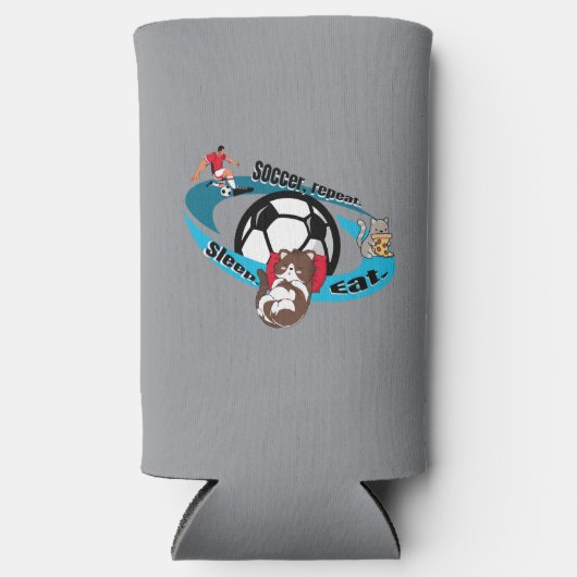 Eet, slaap, voetbal, herhaal. cartoon voetbal seltzer blikjeskoeler (Voorkant)