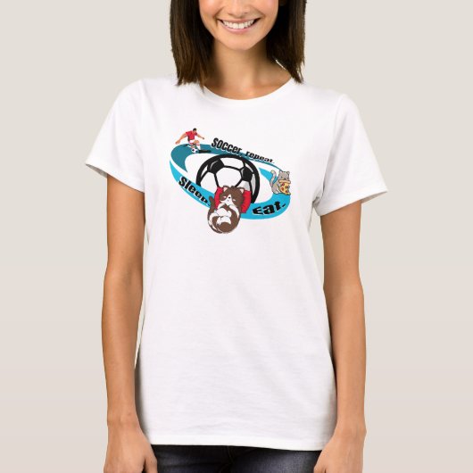 Eet, slaap, voetbal, herhaal. cartoon voetbal t-shirt (Voorkant)