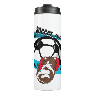 Eet, slaap, voetbal, herhaal. cartoon voetbal thermosbeker