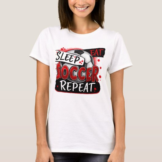 Eet Slaap Voetbal Herhaal Shirt – Vet Rood & Zwart (Voorkant)