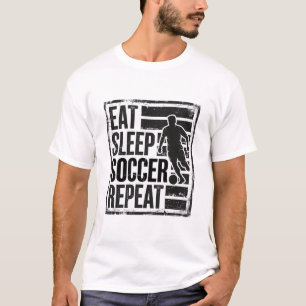Eet Slaap Voetbal Herhaal Vintage Speler T-Shirt O