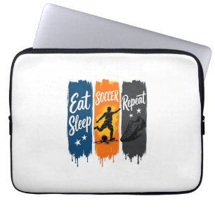 Eet Slaap Voetbal Herhaal Vintage Voetbal T-shirt Laptop Sleeve