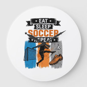 Eet Slaap Voetbal Herhaal Vintage Voetbalspeler T- Grote Klok