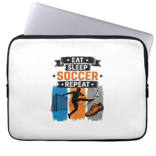 Eet Slaap Voetbal Herhaal Vintage Voetbalspeler T- Laptop Sleeve