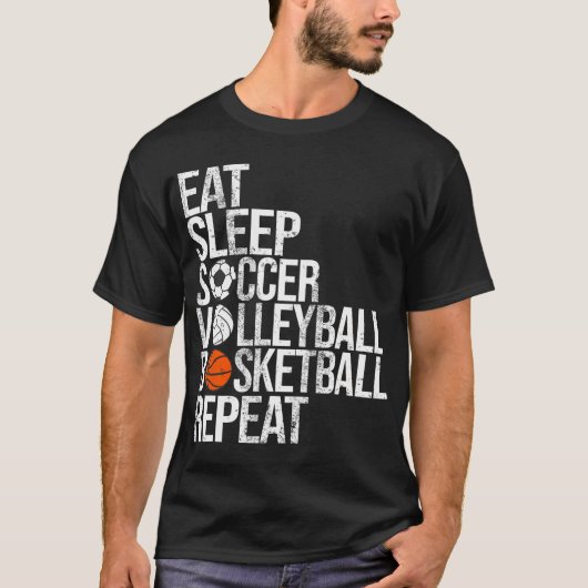Eet Slaap Voetbal Volleybal Basketbal Herhaal T-shirt (Voorkant)