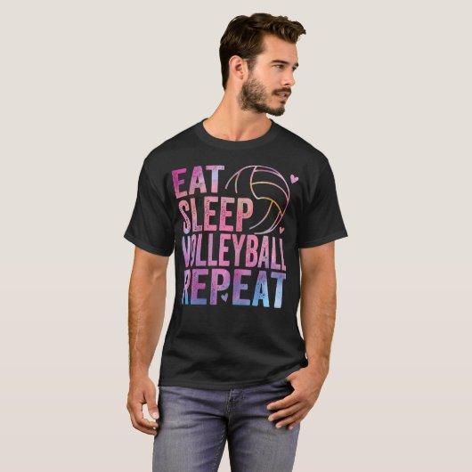 Eet Slaap Volleybal Herhaal kleurrijke tiener meis T-shirt (Voorkant volledig)