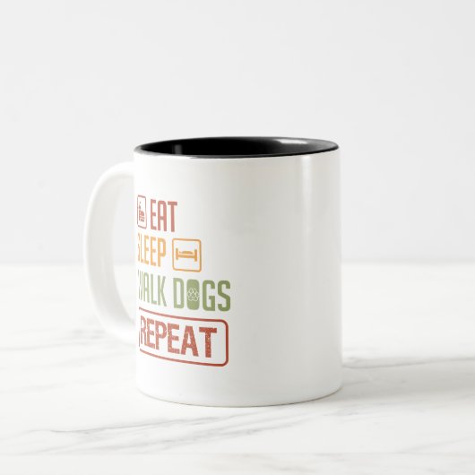 Eet slaap wandel honden herhalen leuke koffie tweekleurige koffiemok (Voorkant links)