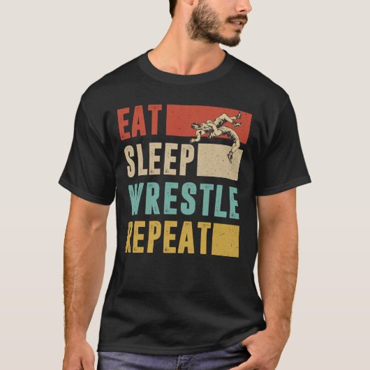 Eet slaap worstelen Herhaal Shirt, Funny Wresting T-shirt (Voorkant)