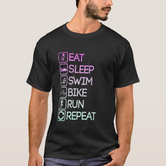 Eet Slaap Zwemfiets Run Herhaal Triathlon T-shirt (Voorkant)