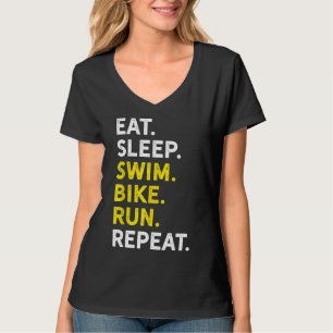 Eet slaap zwemmen fiets run herhalen grappige tria t-shirt