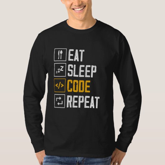 Eet Slaapcode Herhaal Gezegden Programmeur Coder K T-shirt (Voorkant)