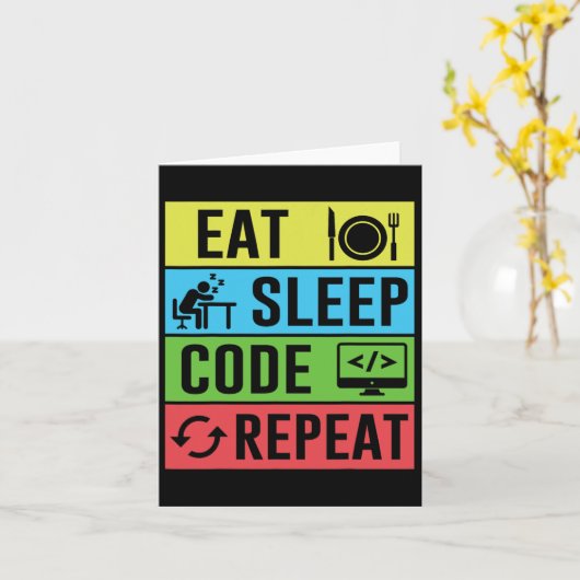 Eet Slaapcode Herhaal Grappig Programmeren Terug n Kaart (Gele Bloem)