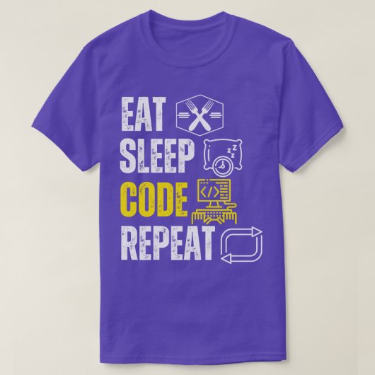 Eet slaapcode herhalen grappige codering liefhebbe t-shirt (Design voorkant)