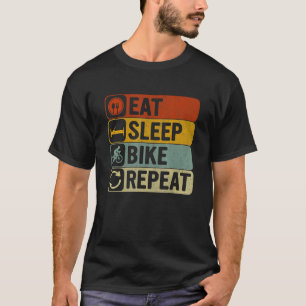 Eet slaapfiets Herhaal Retro 60s 70s fiets T-shirt