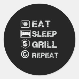 Eet Slaapgrill Barbecue Herhaal Grappig Grillen BB Ronde Sticker