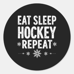 Eet Slaaphockey Herhaal Grappige Wintersportvakant Ronde Sticker