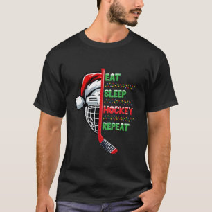 Eet Slaaphockey Herhaal Kerstmis Kerstman Hoed Lic T-shirt
