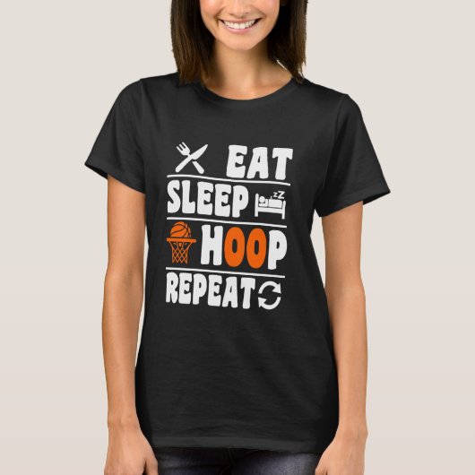 Eet slaaphoepel Herhaal grappig basketbal T-shirt (Voorkant)