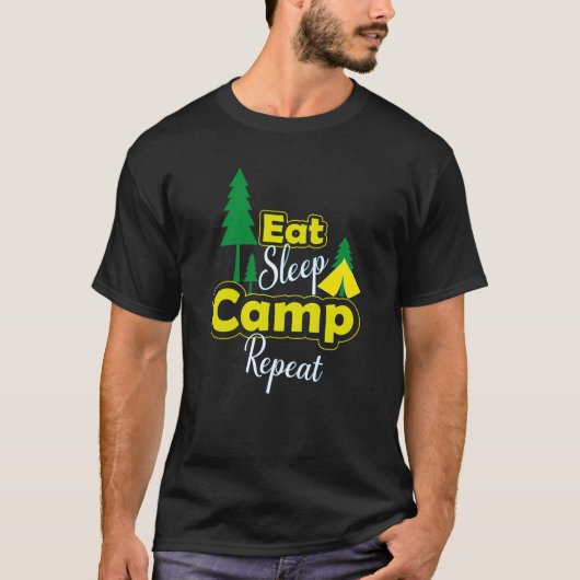 Eet slaapkamp herhaal grappig t-shirt (Voorkant)