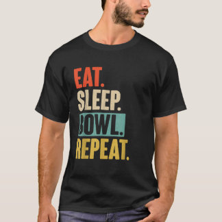 Eet slaapkom Herhaal grappig retro bowlen T-shirt