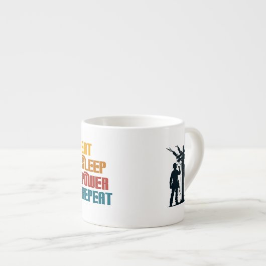 Eet slaapkracht herhaal grappig espresso kop (Voorkant rechts)