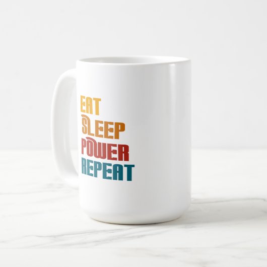 Eet slaapkracht herhaal grappig koffiemok (Voorkant links)