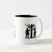 Eet slaapkracht herhaal grappig tweekleurige koffiemok (Voorkant rechts)