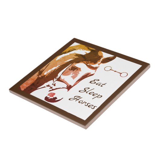Eet Slaappaarden met Bruin Paard en Snaffle Bit Tegeltje (Zijkant)