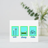 Eet slaaprijskaartje, fietser, fietscadeaus briefkaart (Staand voorkant)