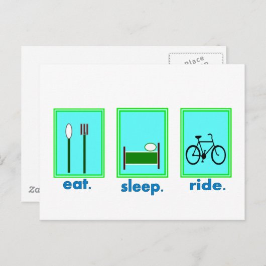 Eet slaaprijskaartje, fietser, fietscadeaus briefkaart (Voorkant / Achterkant)