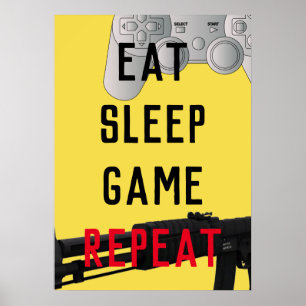 Eet-slaapspel, herhaal gamingposter poster