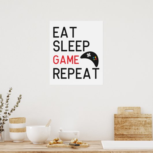 Eet slaapspel, herhaal woordgamers poster (Keuken)