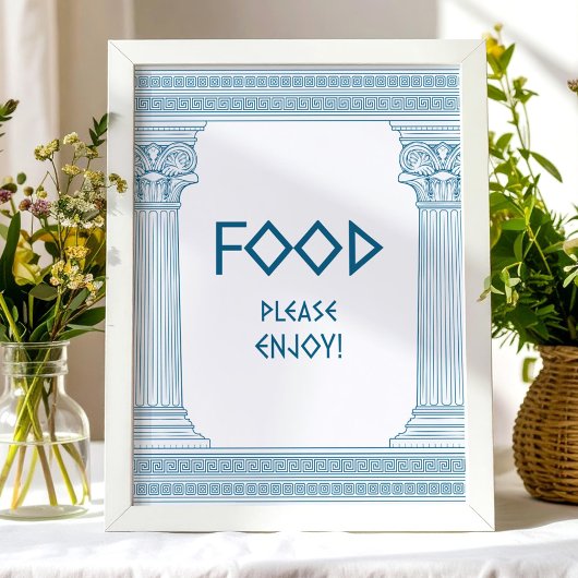 'Eet smakelijk' bord met blauwe zuilen Poster