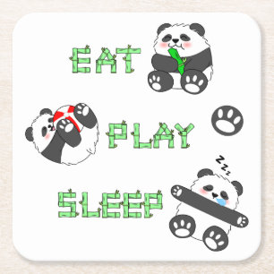 Eet Speel Slaap Schattige Baby Panda Comfortabel L Kartonnen Onderzetters